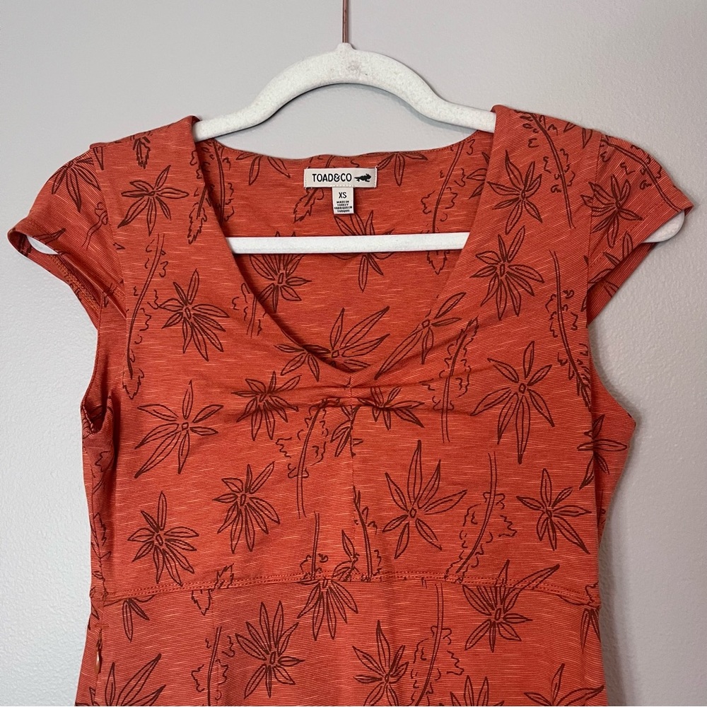 Toad & Co Rosemarie Organic Cotton A-Line Empire Waist Dress Orange Floral XS - Picture 5 of 9